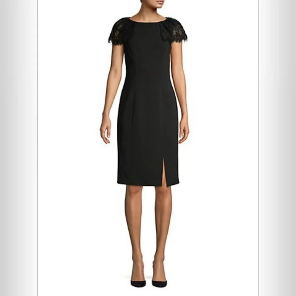 Eliza J Lace-Sleeve Knee-Length Sheath  Dress